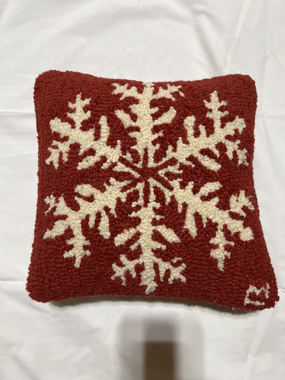 Chandler 4 Corners Small Snowflake Hand Hooked Wool Pillow by Laura