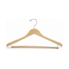 Only Hangers 17" Contoured Wooden Suit w/ Locking Bar -Natural 10pk