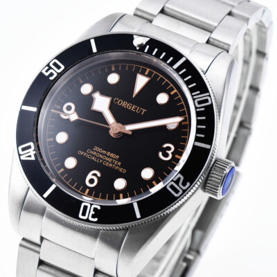CORGEUT 41mm Black Dial Men's Watch Luminous Sapphire Glass Automatic Movement