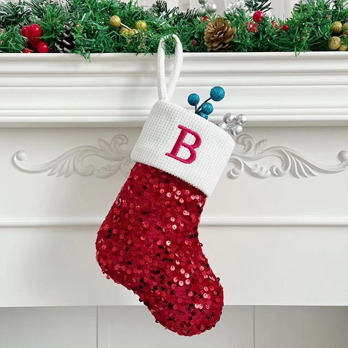 Sequins Christmas Socks Knitting Letter Stocking Christmas Hanging Decoration - Imagen 13 de 48