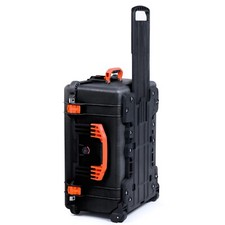 Black Orange Pelican 1610 case. Come no foam - empty. With wheels.