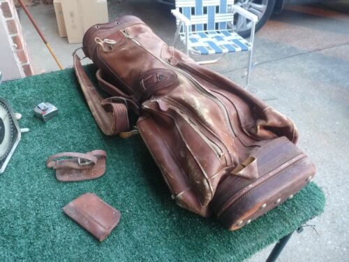 Vintage C.L.K. Leder Golftasche Spring Lake N.J. /w Regenhaube