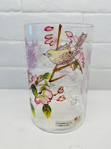 Gail Flores Glas Windlicht Vogel Floral handbemalt Teelicht Kerzenhalter - Bild 1 von 11