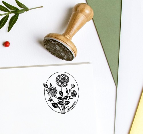 Sello de dalias personalizado, nombre personalizado flores, regalos artísticos en precioso embalaje - Imagen 2 de 8