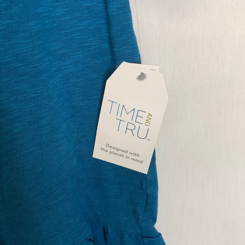 Time And Tru Womens Blue Crew Neck Short Sleeve Ruffle Hem Blouse Top Size S 4-6 - Picture 8 of 12