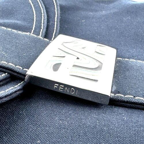 FENDI Mamma Baguette Hand Bag Canvas Navy Shoulder Purse Authentic - Picture 22 of 24