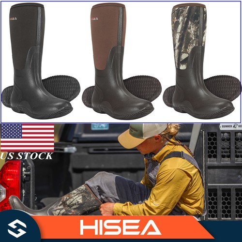 HISEA Men Rain Boots Waterproof Insulated Neoprene Rubber Outdoor Mud Work Boots - Picture 1 of 66
