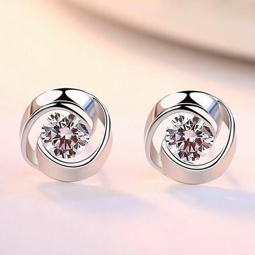 Orecchini a perno in argento sterling con pietra di cristallo vortice donna ragazza gioielli UK - Foto 1 di 6