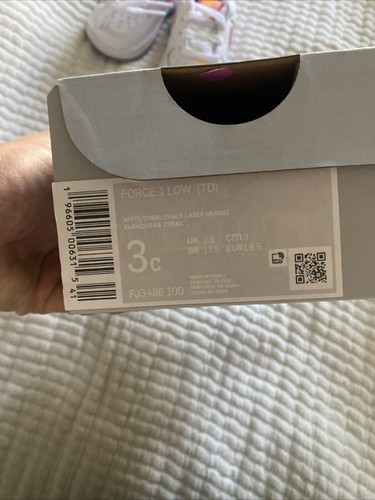 *Neuf* Chaussures basses Nike Force 1 bébé/enfant en bas âge 3c Fj3486 100 blanc/orange corail - Photo 5/5