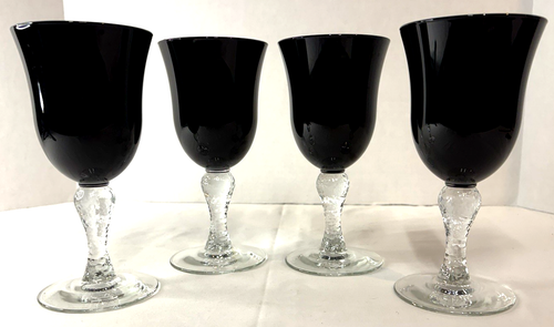 4 Libbey Martello Black Amethyst Goblets Textured Stems Elegant Living - Picture 15 of 15