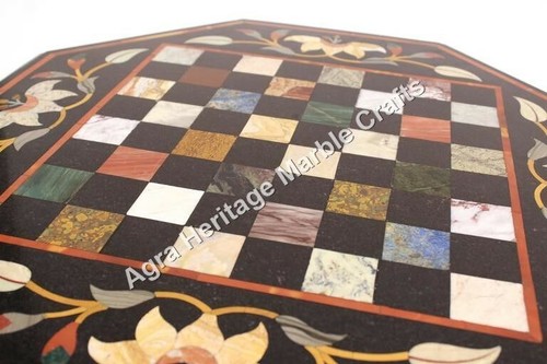 2'x2' Black Marble Pietra Dura Chess Coffee Table Top Furniture Patio Decor - Picture 2 of 4