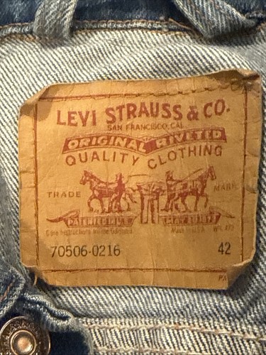VINTAGE Levis Denim Trucker Jean Jacket 70506 0216 Made In USA Dark Wash Sz 42 - Picture 6 of 13