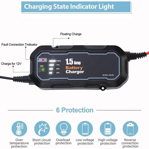 1500mAh Automatic Smart Battery Charger 12V Portable Car Auto Trickle Maintainer - Picture 8 of 13