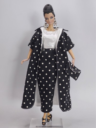 Black White Overcoat Dress Outfit Gown Bag For Barbie Silkstone Fashion Royalty - Picture 9 of 23