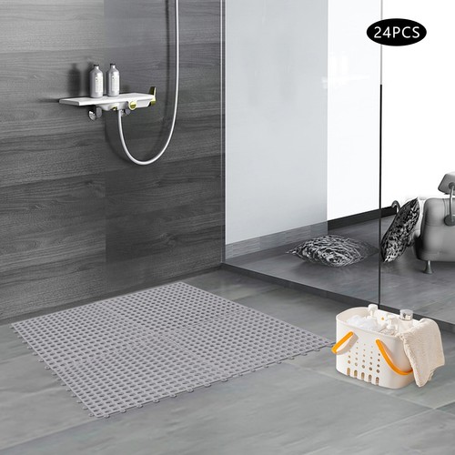 Drainage Interlocking Floor Tiles Mats 24Pack 11.81x11.81" Non-Slip Pool Bathtub - Picture 2 of 20