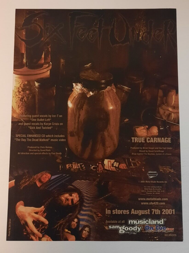SIX PIES BAJO ~ "True Carnage" ~ Publicidad promocional/impresión de revista vintage 2001