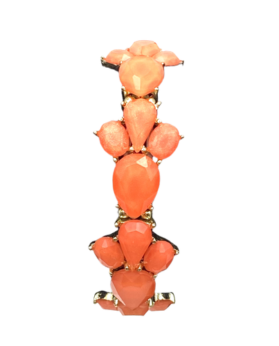 Vintage Shimmering Coral/Orange Rhinestone Gold Tone Stretch Cuff Bracelet 6.5"