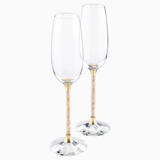 CRYSTALLINE TOASTING FLUTES , GOLD TONE