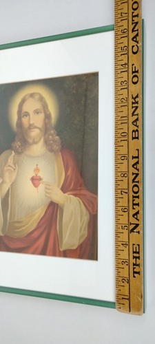 Stampa litografica Sacro Cuore di Gesù incorniciata anni 40 17x13" arte cristiana Cristo - Foto 4 di 17