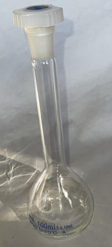 10 Ct Messkolben mit einer kreisförmigen Markierung 100 ml +/- 0,1 ml Klasse A mit Stopfen