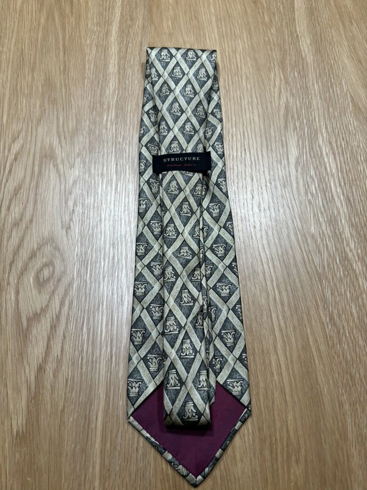 Structure Men’s Silk Tie, Beige/Green - Image 2 of 2