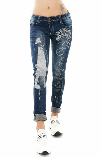 Women's Boyfriend Girlfriend fit Jeans Embellished Denim Pants UK 4-12 - Picture 9 of 9
