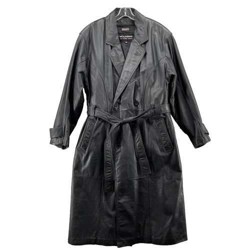 VTG Wilsons Leather Trench Coat Medium Black Thinsulate Classic Chic 90's Biker