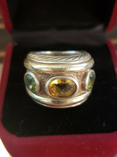 DAVID YURMAN Sterling Silver 14k Gold Peridot & Citrine Renaissance Ring Rare - Picture 1 of 10