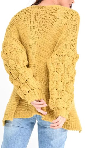 Women Bubble Bobble Sleeve Knitted Cardigan Ladies Chunky Knit Jumper Jacket Top - Picture 17 of 18