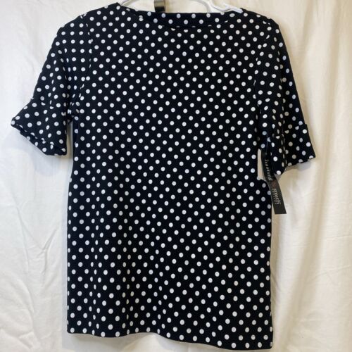 Hasting & Smith Large Women’s Knit Top Black White Polka Dots Short Sleeves