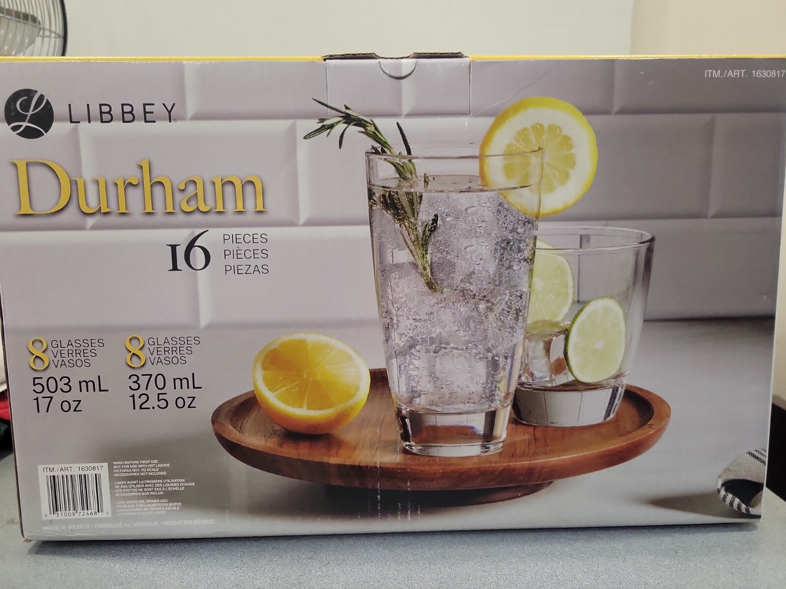 Libbey Durham Clear Glass Tumblers Drinkware 16 Pc Set, 17oz. 503mL/12