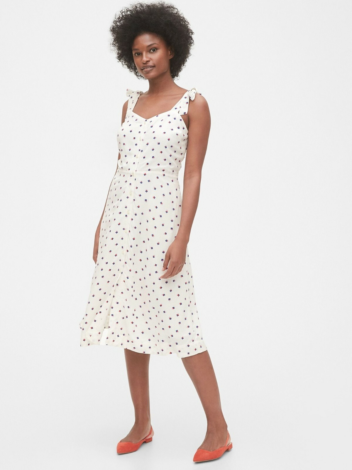 Gap Women's Size 10 Ivory Geometric Print Tie-Strap Cami Midi Dress