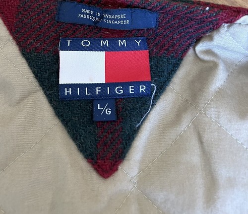 VTG Sweater Vest Mens L Red Wool Cotton Plaid Quilt Lined Tommy Hilfiger 90s - Picture 9 of 10