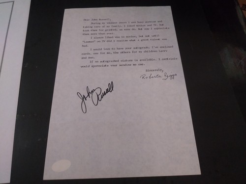 Carta tipo fan firmada a mano autografiada por John Russell (el actor) Certificado de autenticidad - Imagen 2 de 6
