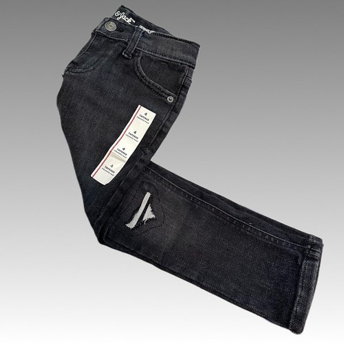 Cat & Jack Black Denim Taper Stretch Adj Waist NWT Unisex 4T Kid Distressed Jean - Picture 2 of 7