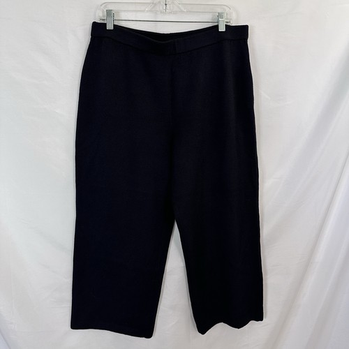 St. John Collection Womens Size 14 Santana Knit Black Wide-Leg Pant Crop