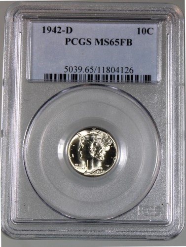 1942 D Mercury Head Dime - PCGS Graded MS65 FB !!