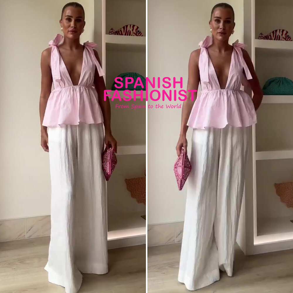 ZARA WOMAN SS25 LIGHT PINK POPLIN BOW TOP ALL SIZES 7200/020