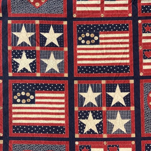 Fabric Print Patriotic Red White Blue Primitive Star Flag Eagle Patchwork 9+ yds - Picture 2 of 12