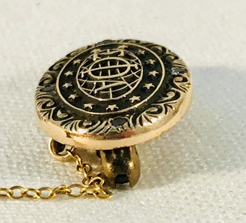 VINTAGE 10K SOLID YELLOW GOLD BLUE SAPPHIRE PHI SIGMA ALPHA SORORITY PIN W CHAIN - Picture 4 of 11