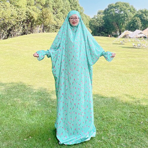 Dubai Mujeres Bata Larga Estampada Sobre la Cabeza Abaya Musulmana Kaftan Burka Cubierta Completa Árabe - Imagen 34 de 45