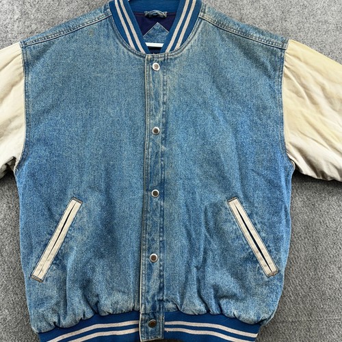 Basic Editions Jacket Mens M Blue Light Wash Denim Quilt Lined Varsity Coat - Picture 11 of 21