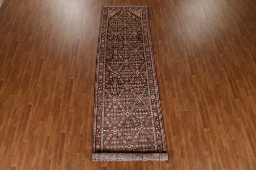 Vintage Hamedan Geometric 3' 7" x 13' 0" Handmade Runner Rug Traditional Carpet - Picture 2 of 12