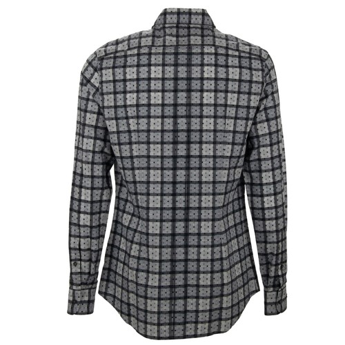 DOLCE & GABBANA Checked Polka Dot Slim Fit Cotton Shirt GOLD Gray - Picture 4 of 5