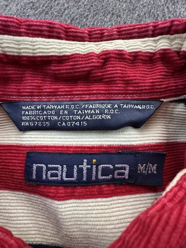 Nautica Shirt Mens Medium Red White Blue Striped Button Down Corduroy Vintage - Picture 7 of 11