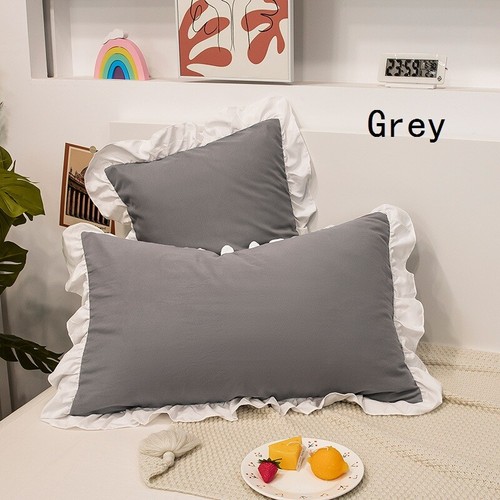 2PCS Kissenbezug Heim Bettwäsche Dekor Weiß Rüschen Baumwollmischung Weich - Bild 12 von 20