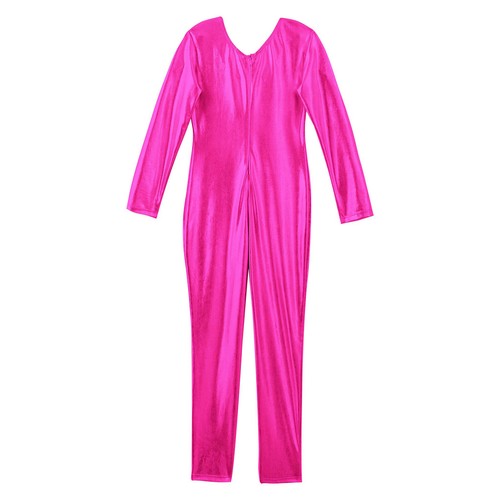 Girls Shiny Round Neck Footless Unitard Full Body Catsuit Dance Leotard Jumpsuit - Picture 26 of 33