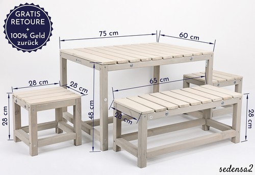 Kindersitzgruppe Outdoor Garten Holz Kinder-Sitzgarnitur Indoor Gartenmöbel-Set - Bild 5 von 8