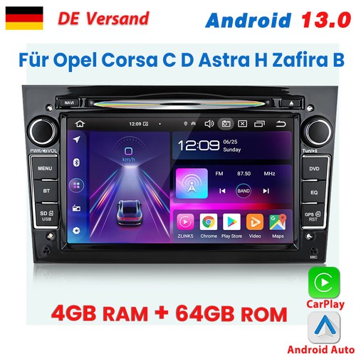 Für Opel Corsa C D Astra H Zafira B Autoradio DVD 4+64GB Carplay Android 13 GPS  - Bild 1 von 19