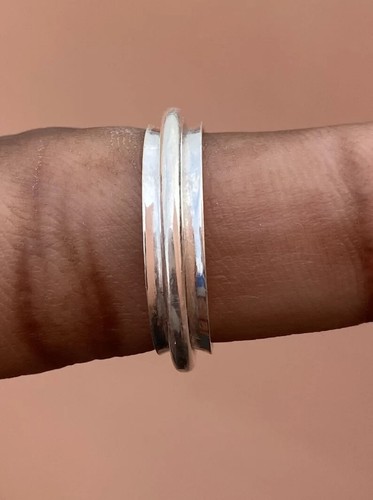 Unisex Hammered 925 Silver Spinner Ring, Stress Relief Rings Men and Women, Wide - Picture 9 of 9